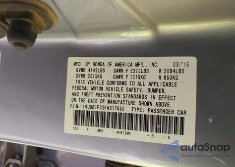 2015 Acura Tlx from USA, damaged, VIN 19UUB1F32FA017650